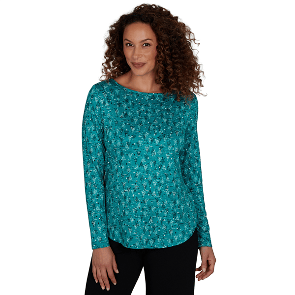 Womens Emaline Holiday Festivities Allover Tree and Stars Tee
