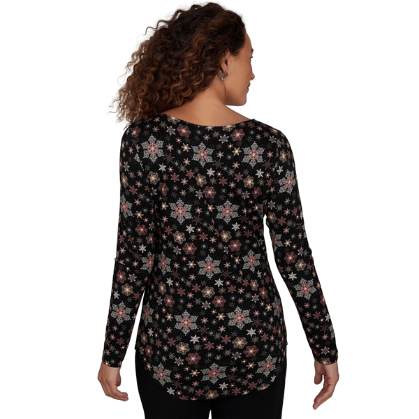 Womens Emaline Holiday Festivities Long Sleeve Snowflake Tee alternate view