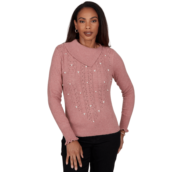 Womens Emaline Holiday Festivities Pointelle Stich Pearl Sweater