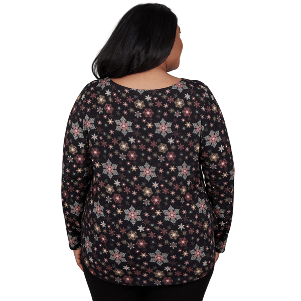 Plus Size Emaline Holiday Festivities Long Sleeve Snowflake Tee alternate view