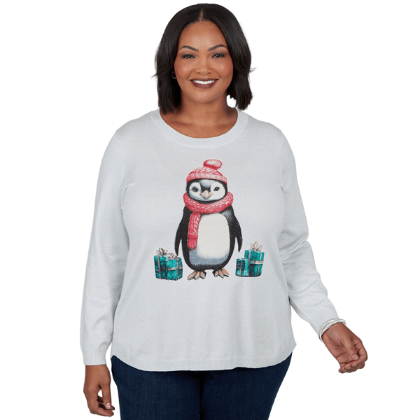 Plus Size Emaline Holiday Festivities Penguin Graphic Sweater