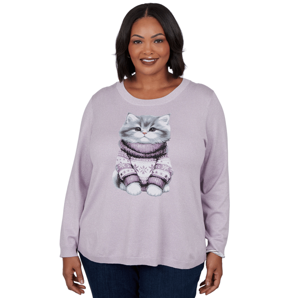 Plus Size Emaline Holiday Festivities Kitten Graphic Sweater