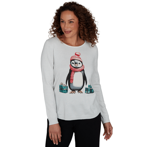 Petite Emaline Holiday Festivities Penguin Graphic Sweater