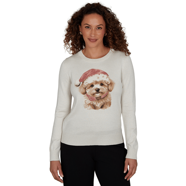 Petite Emaline Holiday Festivities Dog with Santa Hat Sweater