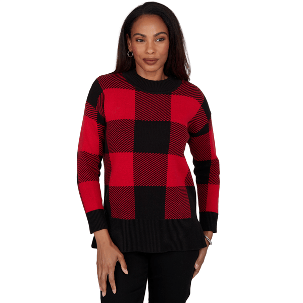 Womens Hearts of Palm Wrapped in Rubies Buffalo Check Sweater