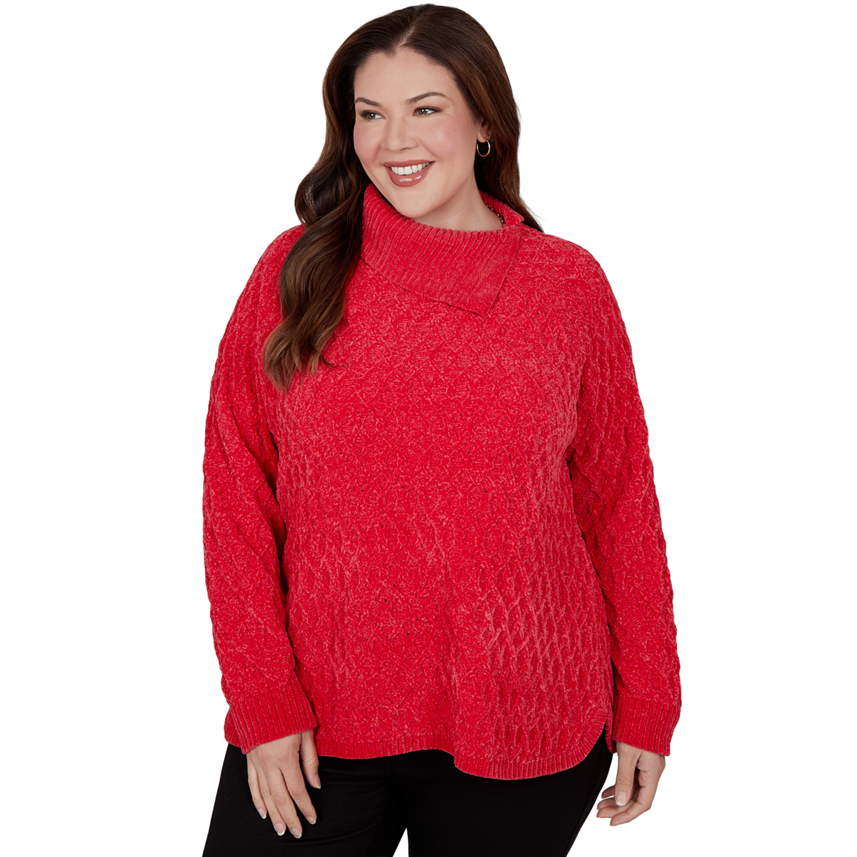 Plus Size Hearts of Palm Wrapped in Rubies Cable Knit Sweater