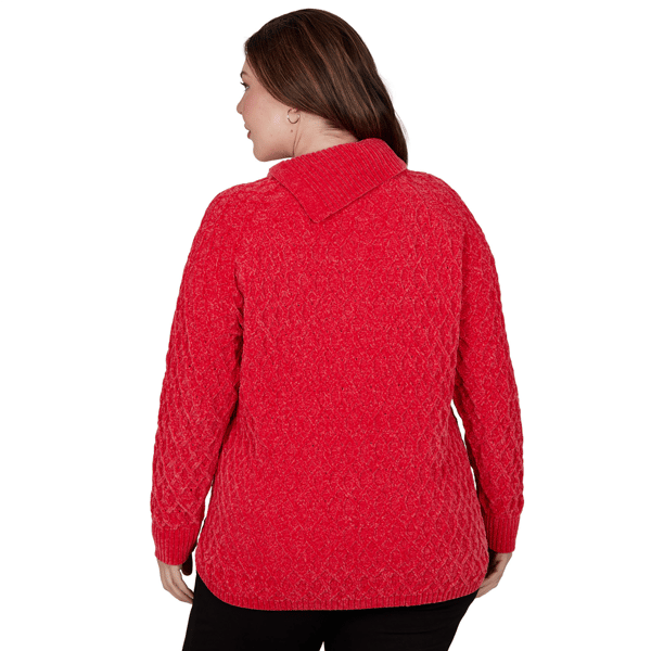 Plus Size Hearts of Palm Wrapped in Rubies Cable Knit Sweater alternate view