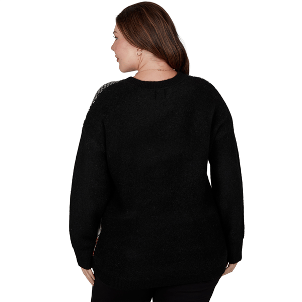 Plus Size Hearts of Palm Wrapped in Rubies Geometric Rose Sweater alternate view
