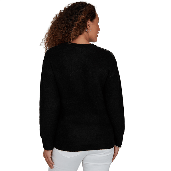 Petite Hearts of Palm Wrapped in Rubies Geometric Rose Sweater alternate view