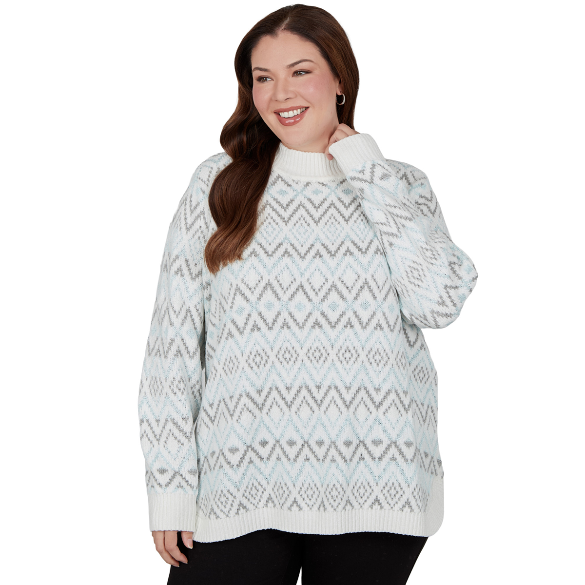 Plus Size Hearts of Palm Silver Linings Mock Neck Diamond Sweater
