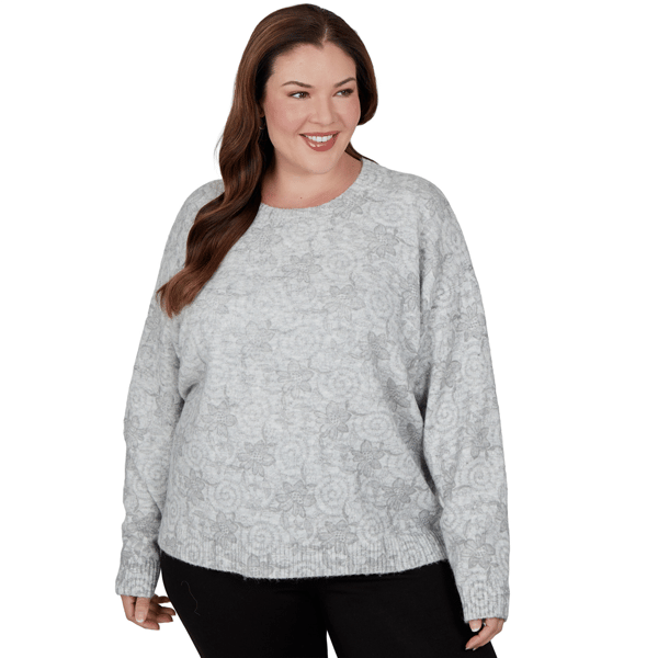 Plus Size Hearts of Palm Silver Linings Floral Swirl Sweater