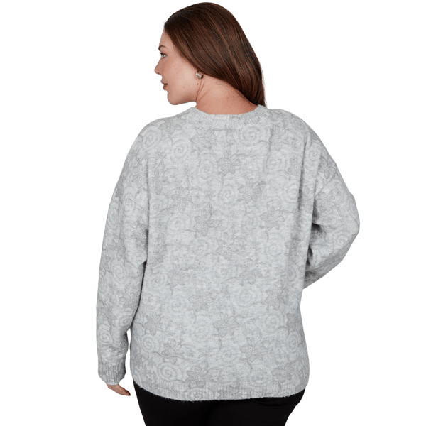 Plus Size Hearts of Palm Silver Linings Floral Swirl Sweater alternate view