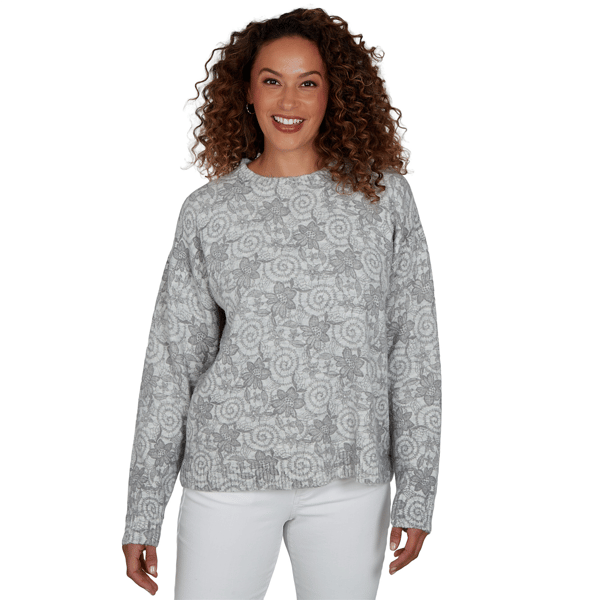 Petite Hearts of Palm Silver Linings Floral Swirl Sweater