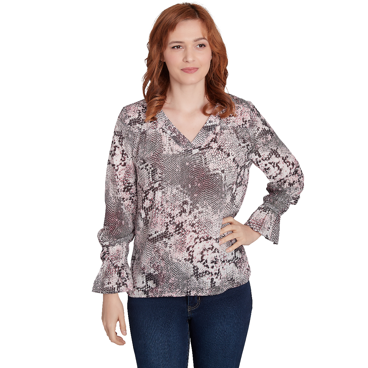 Plus Size Emaline Washington Long Sleeve Overlapped V-Neck Blouse