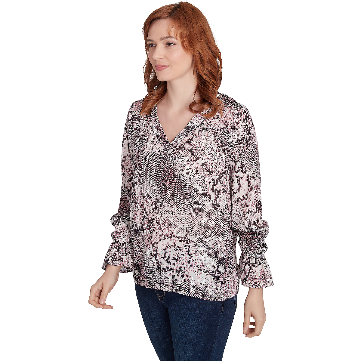 Plus Size Emaline Washington Long Sleeve Overlapped V-Neck Blouse