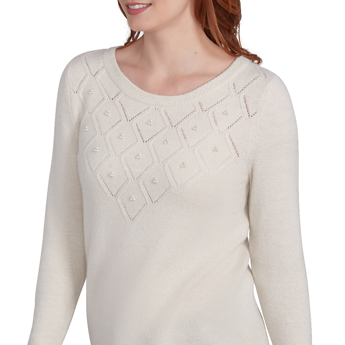 Petite Emaline Washington Long Sleeve Crew Neck Diamond Sweater