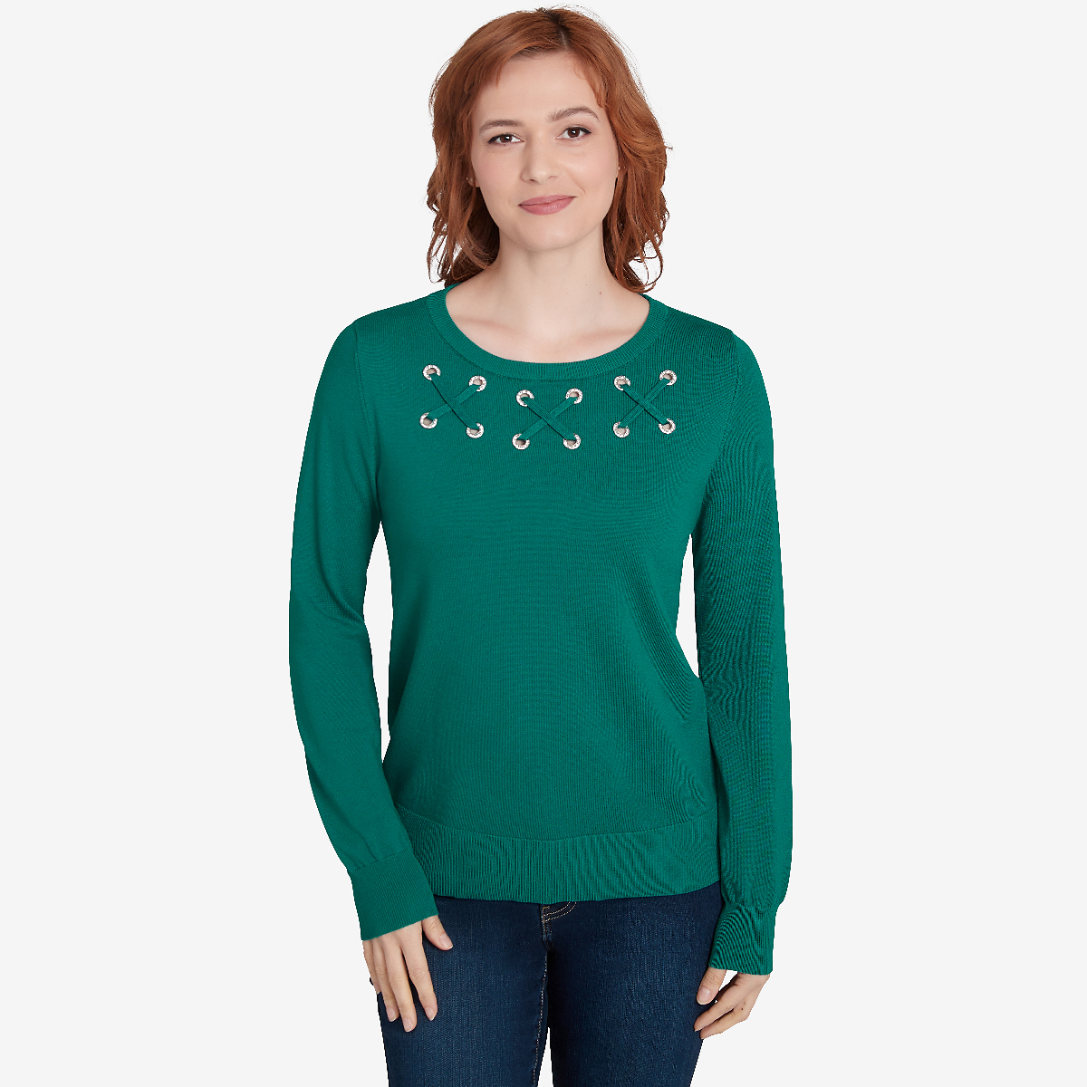 Petite Emaline Sweater Essentials Rhinestone Grommet Sweater