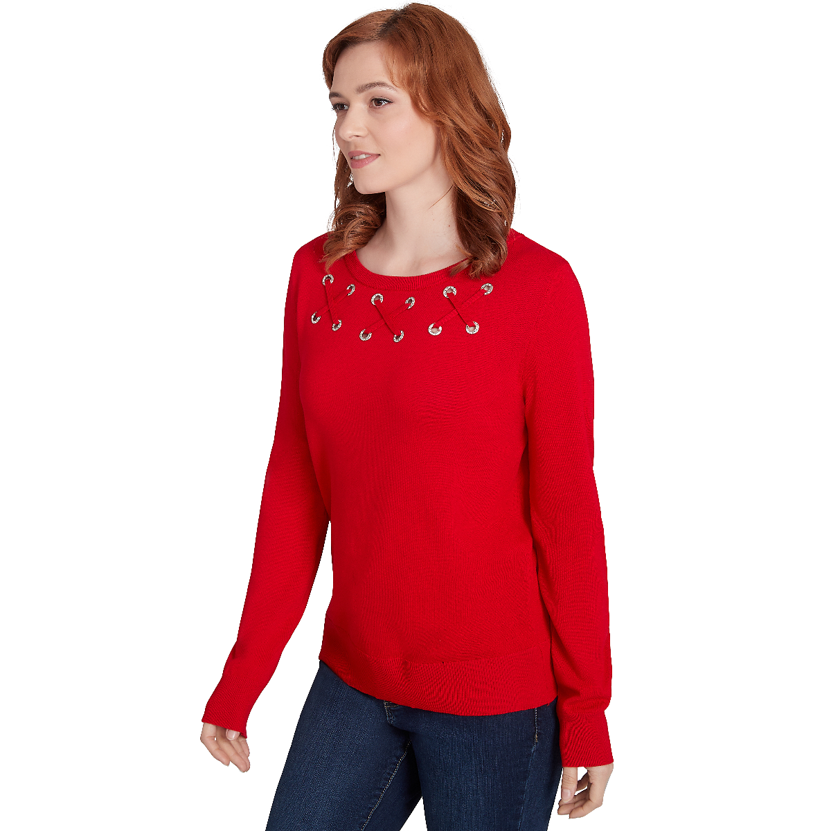 Petite Emaline Sweater Essentials Rhinestone Grommet Sweater