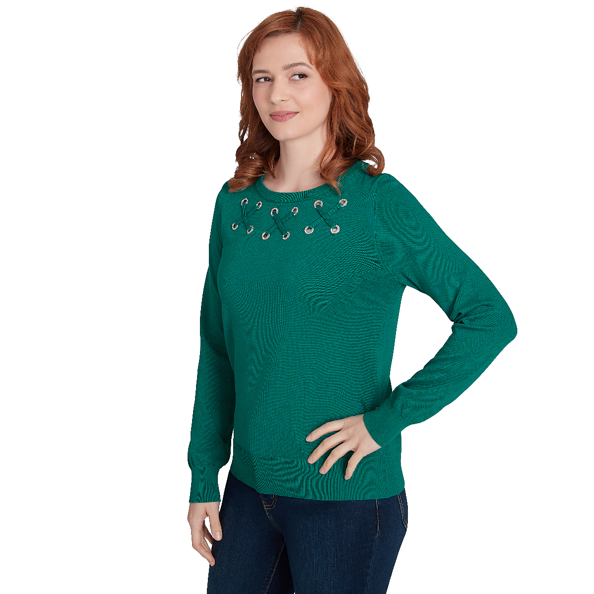 Petite Emaline Sweater Essentials Rhinestone Grommet Sweater