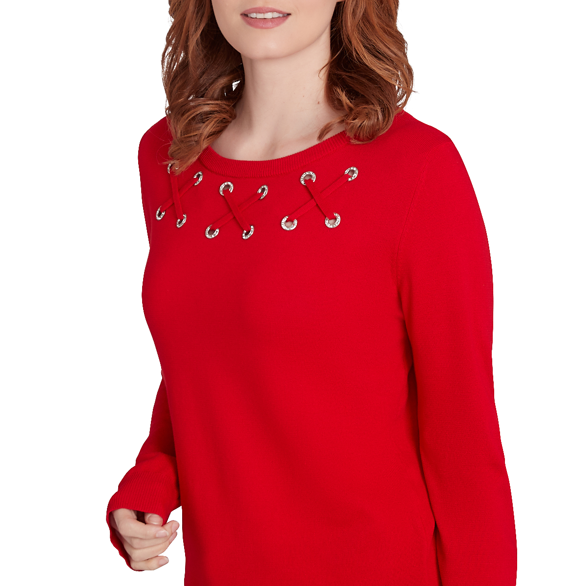 Petite Emaline Sweater Essentials Rhinestone Grommet Sweater