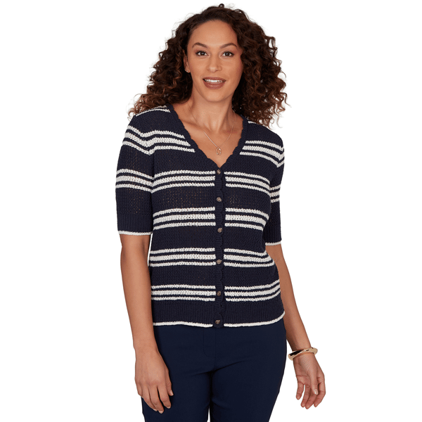Petite Emaline Summer In The City Stripe Elbow Sleeve Cardigan