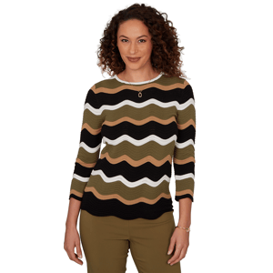 Womens Emaline La Vita Costiera 3/4 Sleeve Wavy Stripe Sweater