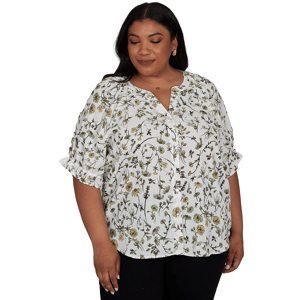 Plus Size Emaline La Vita Costiera Elbow Sleeve Floral Blouse