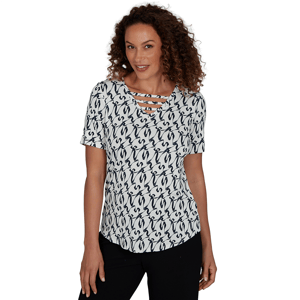 Womens Emaline Key Items Short Sleeve Abstract V Neck Blouse