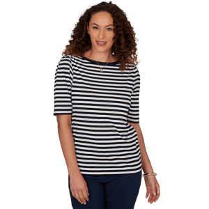 Womens Emaline Key Items Elbow Sleeve Boat Neck Stripe Tee
