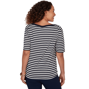 Womens Emaline Key Items Elbow Sleeve Boat Neck Stripe Tee alternate view