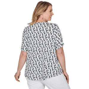 Plus Size Emaline Key Items Short Sleeve Abstract V Neck Blouse alternate view