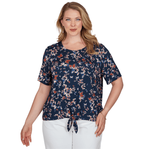 Plus Size Emaline Key Items Short Sleeve Tie Hem Butterfly Blouse