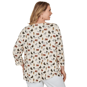Plus Size Emaline Key Items 3/4 Sleeve Boat Neck All Over Dog Tee alternate view