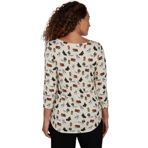 Petite Emaline Key Items 3/4 Sleeve Boat Neck All Over Dog Tee alternate view