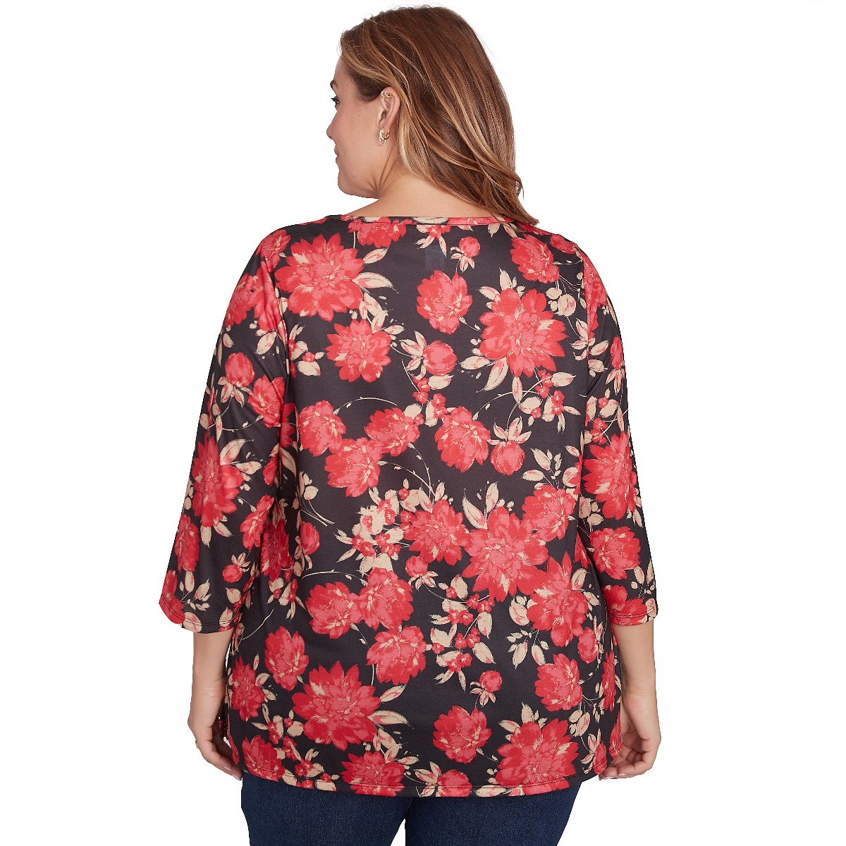 Plus Size Hearts Of Palm Red-y To Shine Floral Tunic Blouse