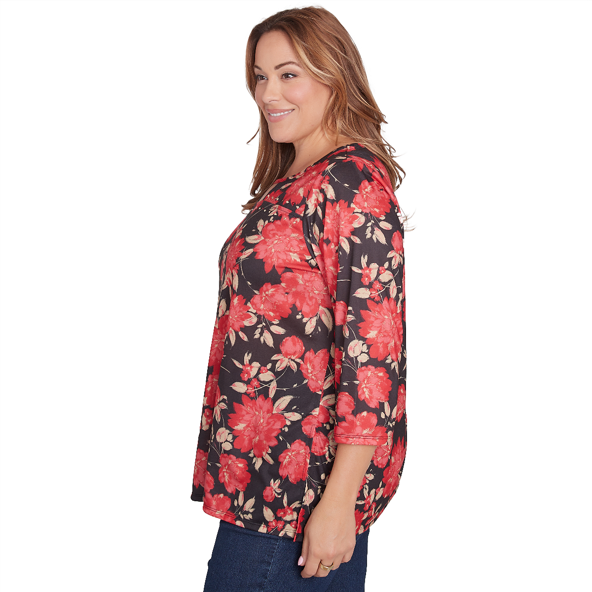 Plus Size Hearts Of Palm Red-y To Shine Floral Tunic Blouse