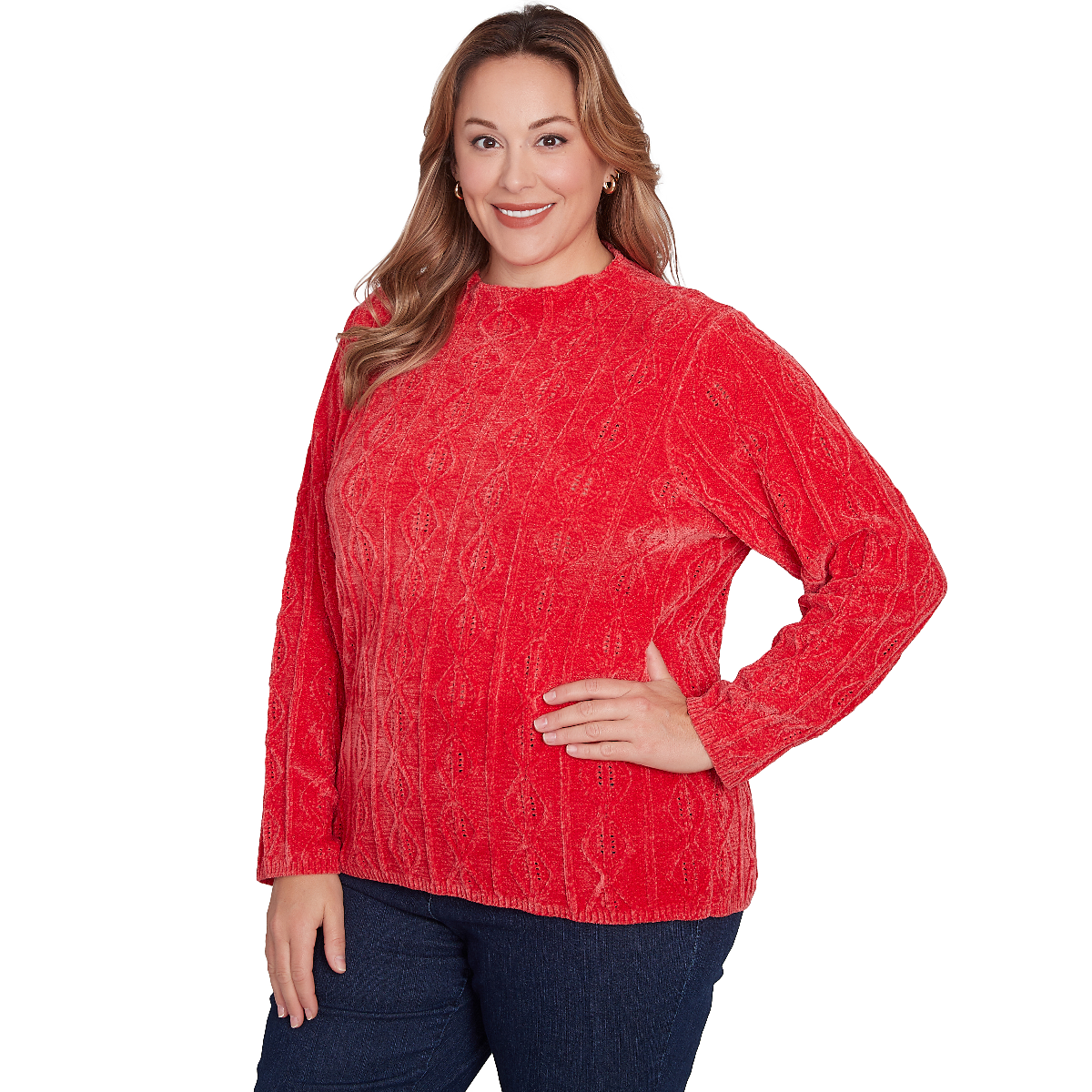 Plus Size Hearts Of Palm Red-y To Shine Diamond Chenille Sweater