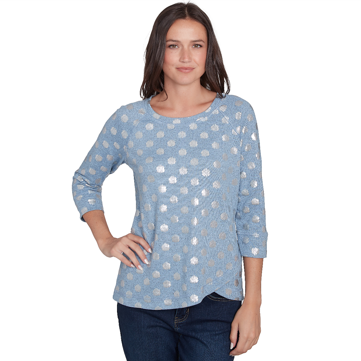 Plus Size Hearts Of Palm Blue My Mind 3/4 Sleeve Dot Tee