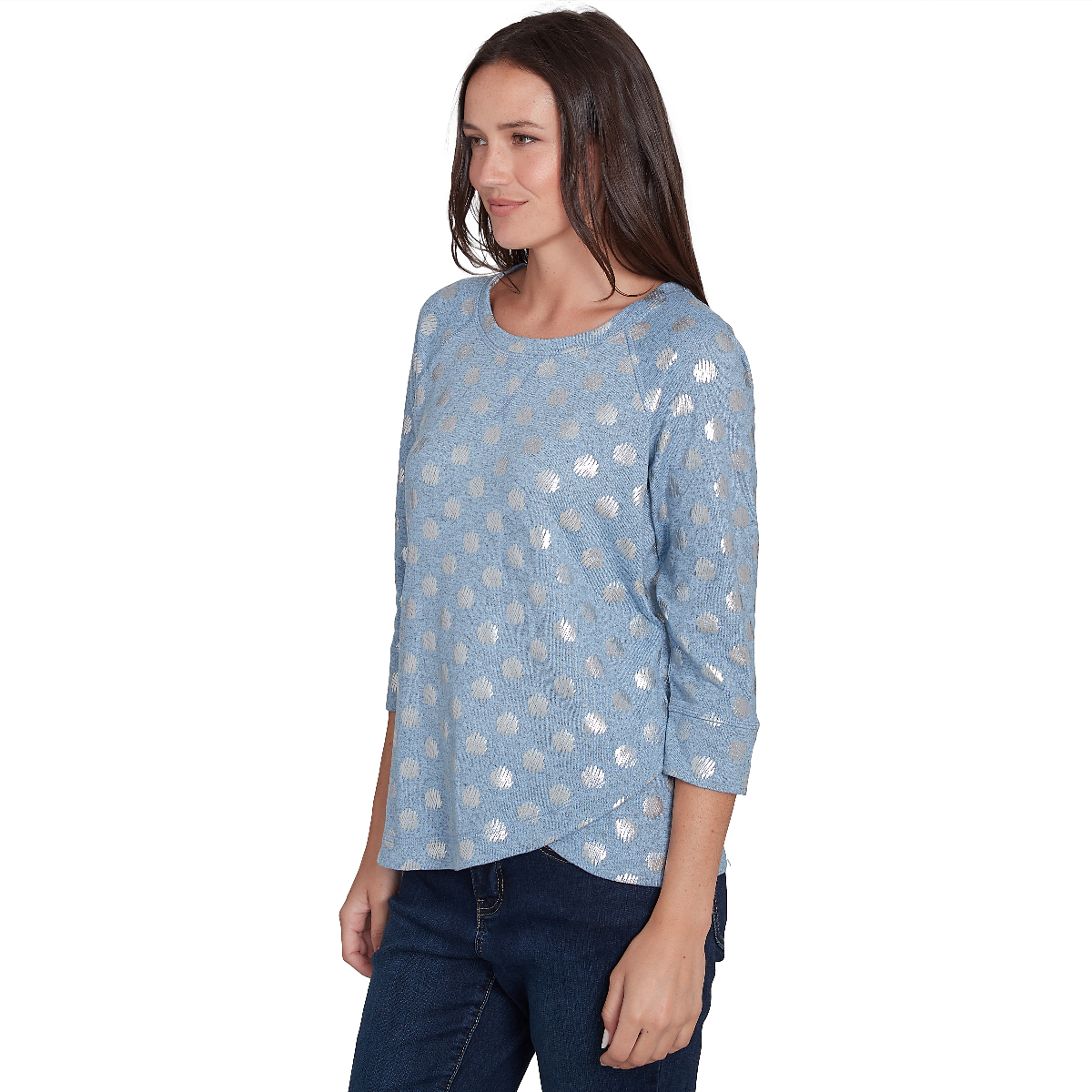 Plus Size Hearts Of Palm Blue My Mind 3/4 Sleeve Dot Tee