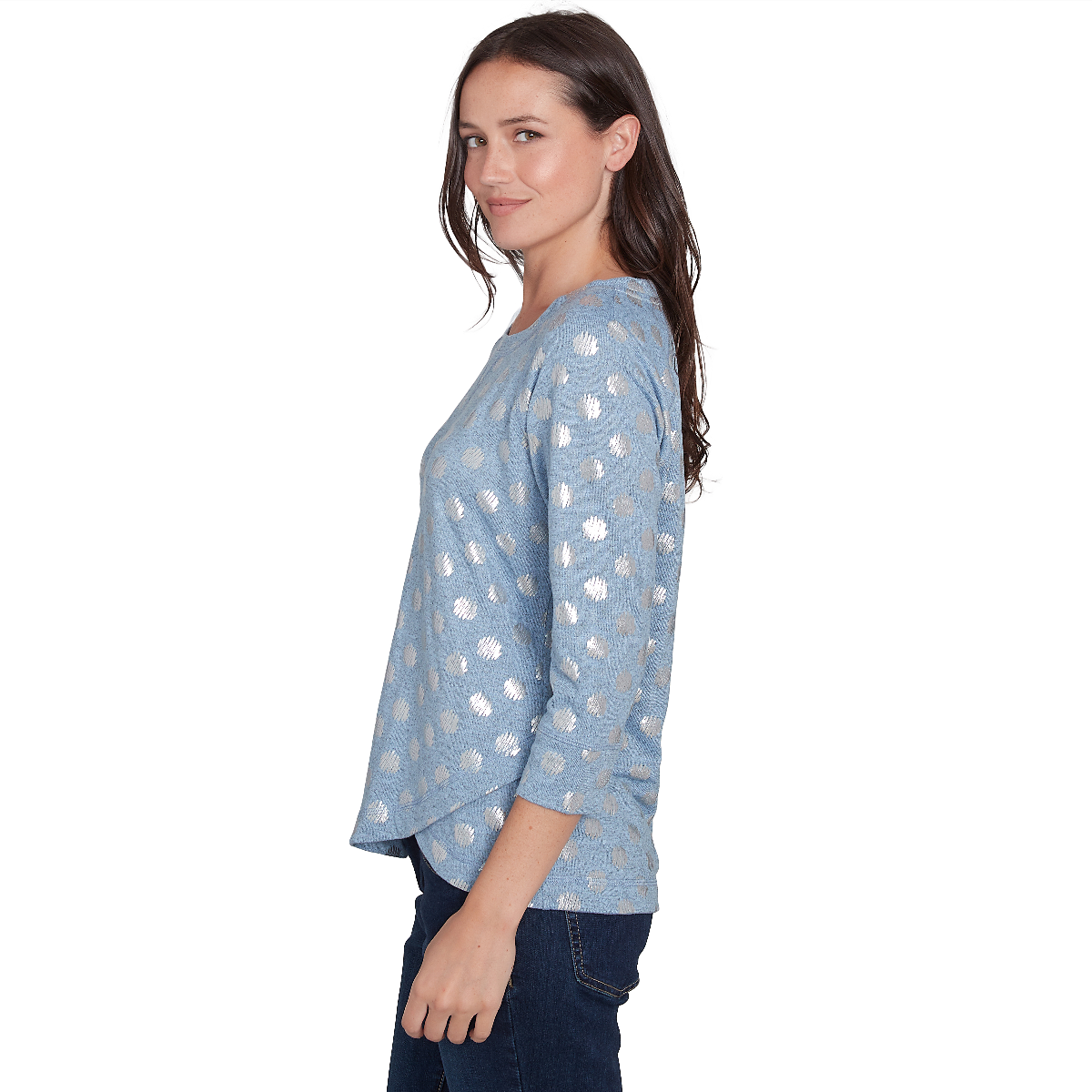 Plus Size Hearts Of Palm Blue My Mind 3/4 Sleeve Dot Tee