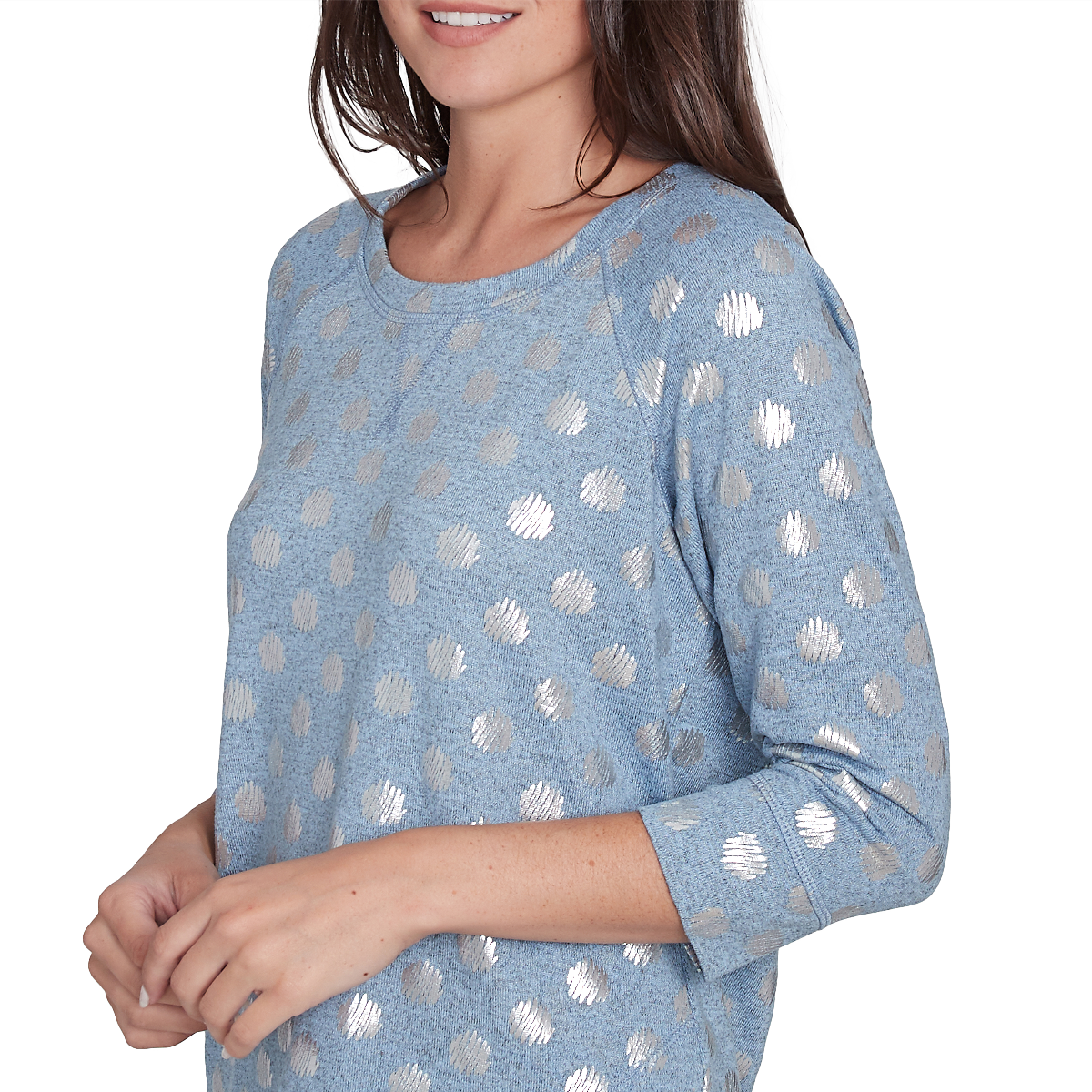 Womens Hearts Of Palm Blue My Mind 3/4 Sleeve Dot Tee