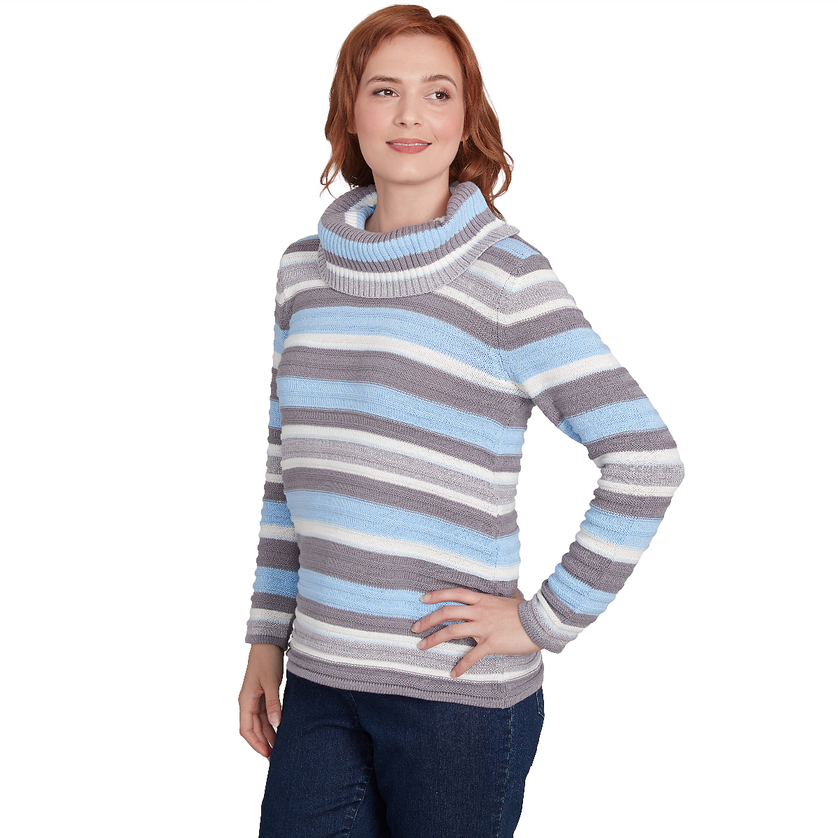 Womens Hearts Of Palm Blue My Mind Long Sleeve Striped Sweater