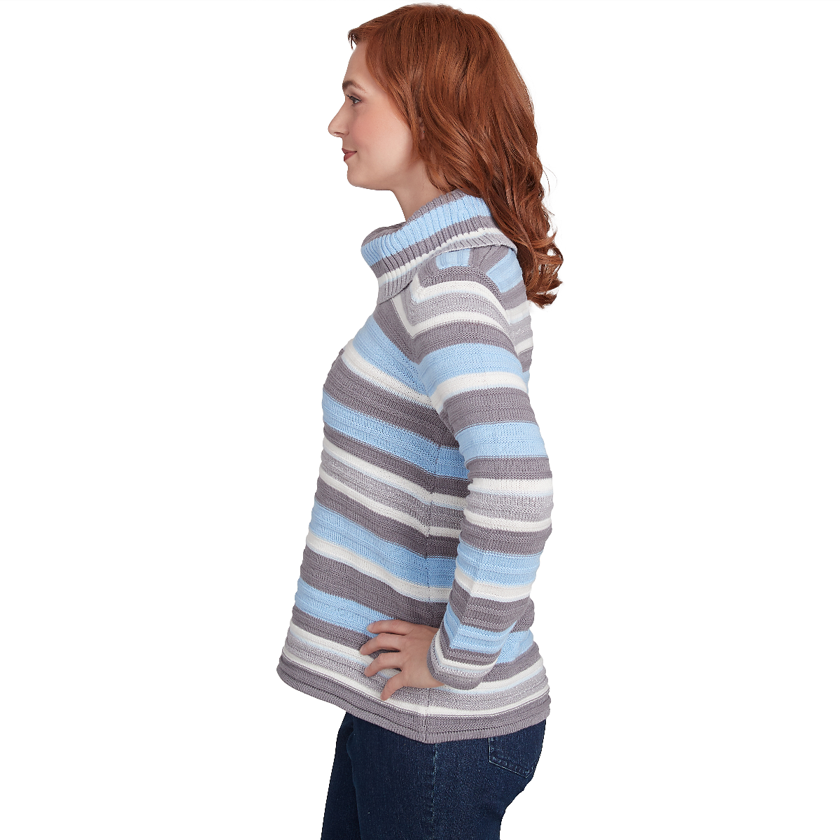 Womens Hearts Of Palm Blue My Mind Long Sleeve Striped Sweater