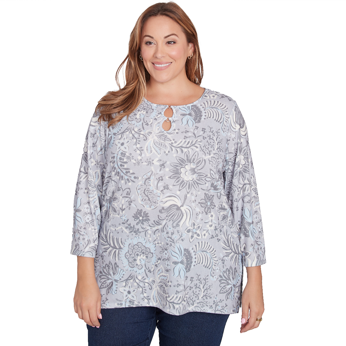 Plus Size Hearts Of Palm Blue My Mind 3/4 Sleeve Tunic Blouse