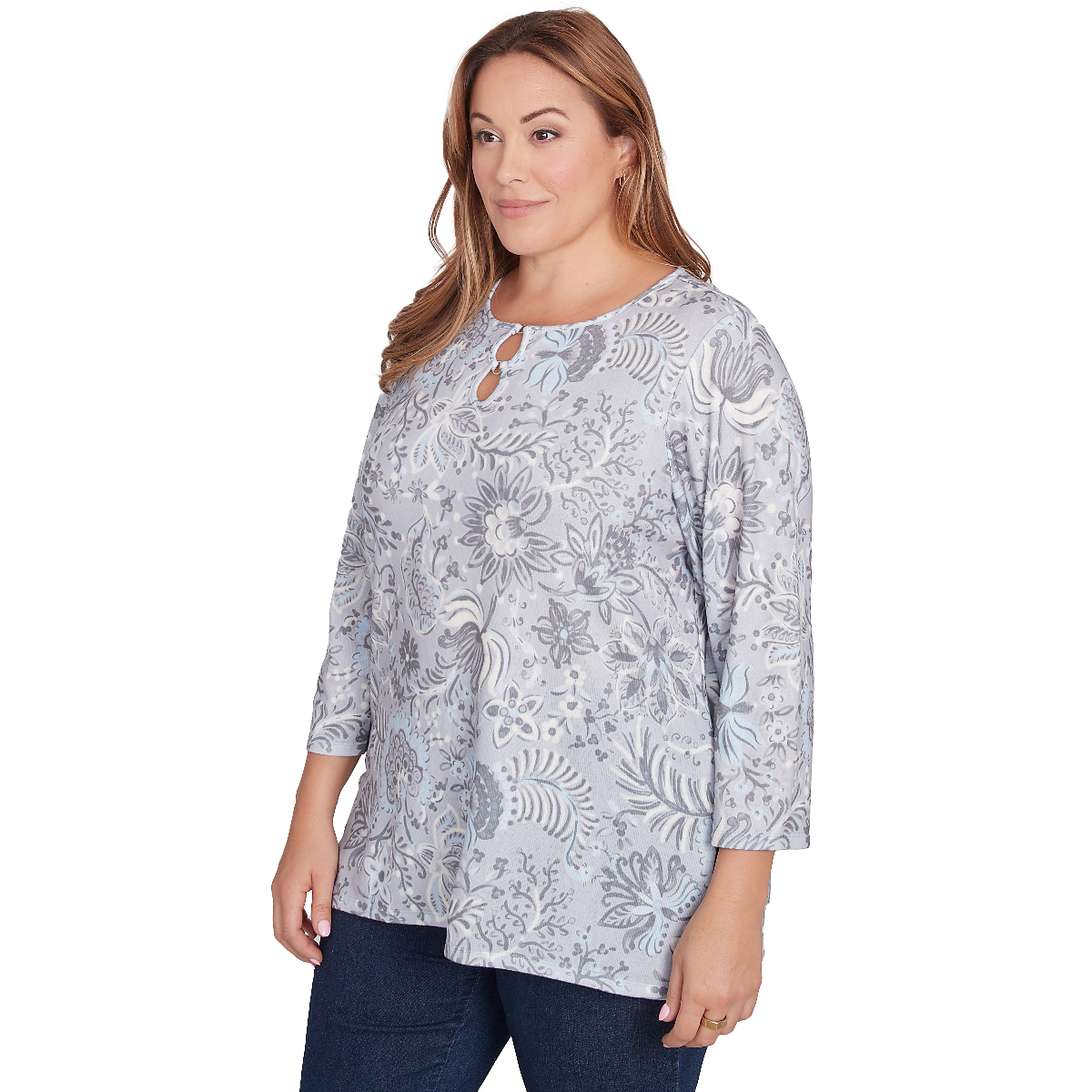 Plus Size Hearts Of Palm Blue My Mind 3/4 Sleeve Tunic Blouse