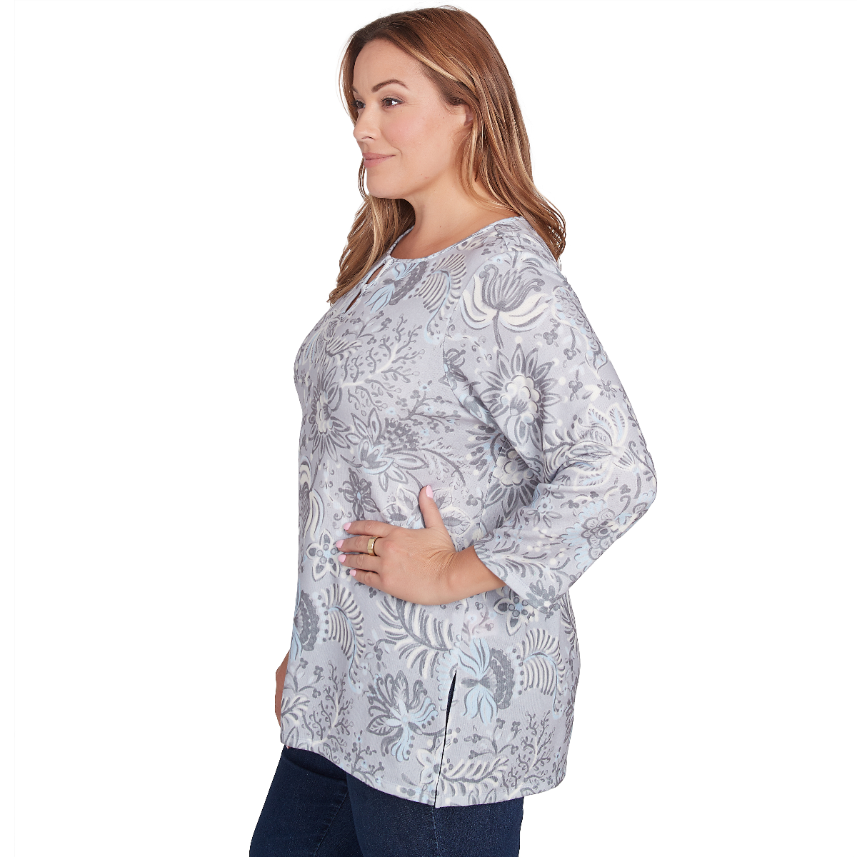 Plus Size Hearts Of Palm Blue My Mind 3/4 Sleeve Tunic Blouse