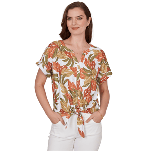 Womens Hearts of Palm Tropical Twist Eyelet Tie Hem Blouse