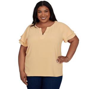 Plus Size Hearts of Palm Tropical Twist Double Flutter Blouse