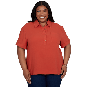 Plus Size Hearts of Palm Tropical Twist Short Sleeve Solid Polo