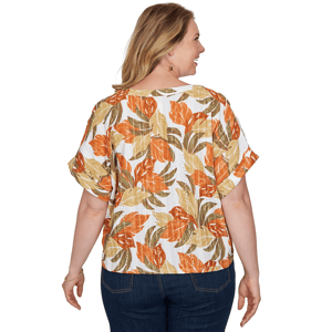 Plus Size Hearts of Palm Tropical Twist Eyelet Tie Hem Blouse alternate view